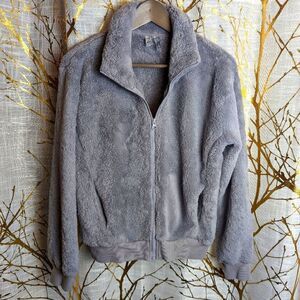 zella fluffy zip-up sweater jacket